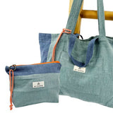 <tc>Pack</tc> Grüne Leinen-Shopper-Tasche und <tc>Kulturtasche</tc>