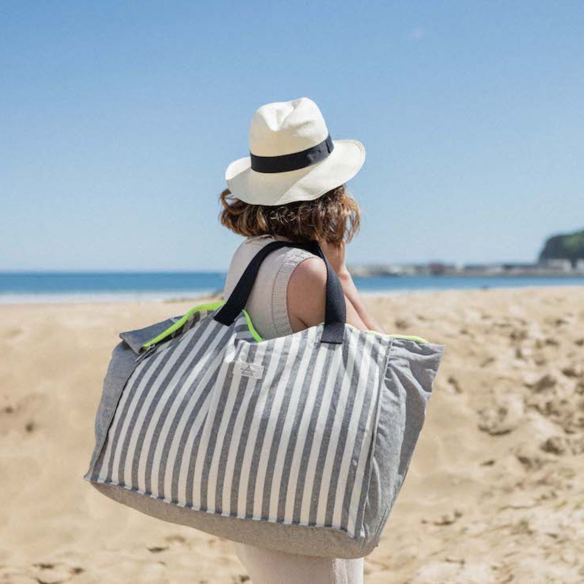 Grey Stripes Maxi Bolsa de Playa Grande Mywanderstore